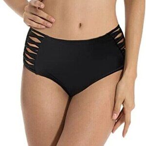 RELLECIGA Women's High Waisted Strap Bikini Bottom Small Black NWT